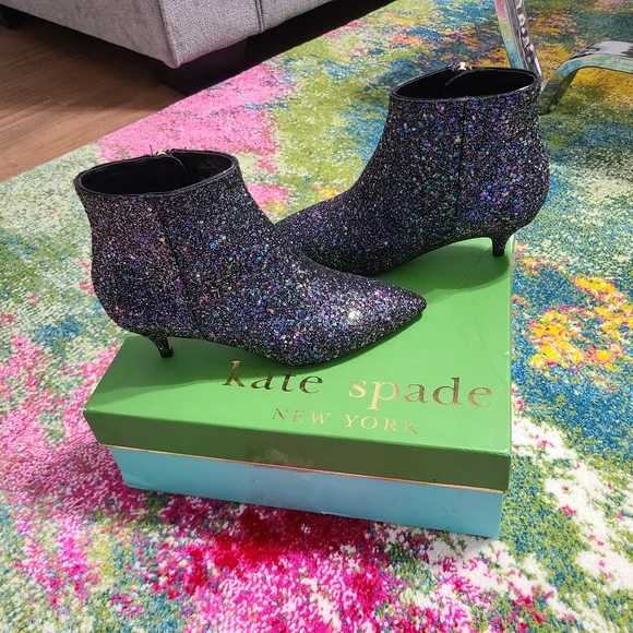 NWT - Kate Spade ♠️ Olly Too Midnight Confetti Glitter Boots - Picture 6 of 16